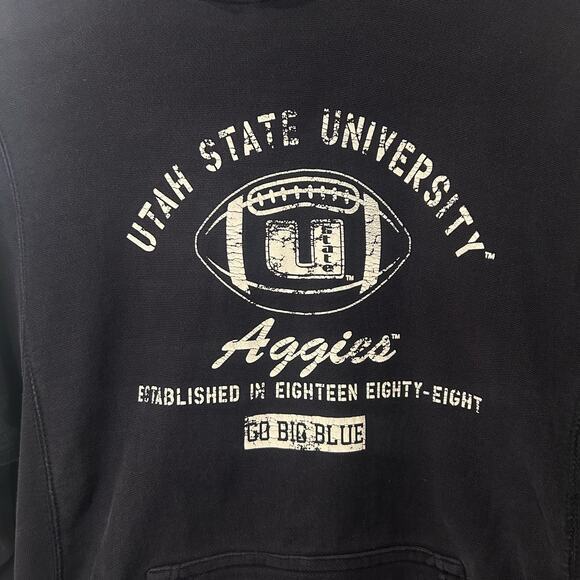 Vtg Utah State University Aggies‎ Navy Hooded Sweatshirt XS Cozy Hoodie MV Sport - Picture 8 of 8
